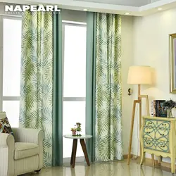 NAPEARL Summer Curtains Green Curtain Printed Leaves 70% Blackout for Seaview Room French Window 1PC