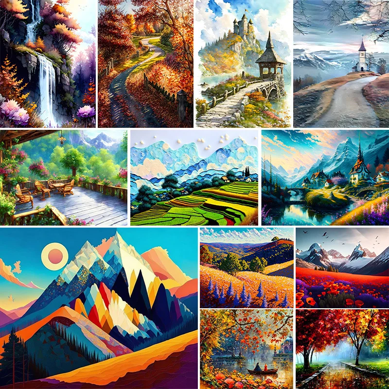 50x70 Diy Oil Painting By Numbers Landscape Acrylic Paint Package Mountain Picture For Living Room Decor Adults Crafts Wall Art