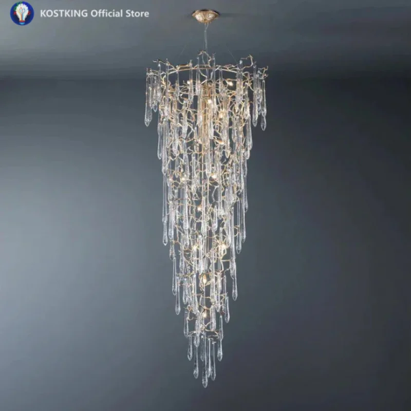 Large Modern Luxury Crystal Chandelier Lighting for High Ceiling Staircase Lobby Hotel Vila Clear Crystal Suspensions Luminaires