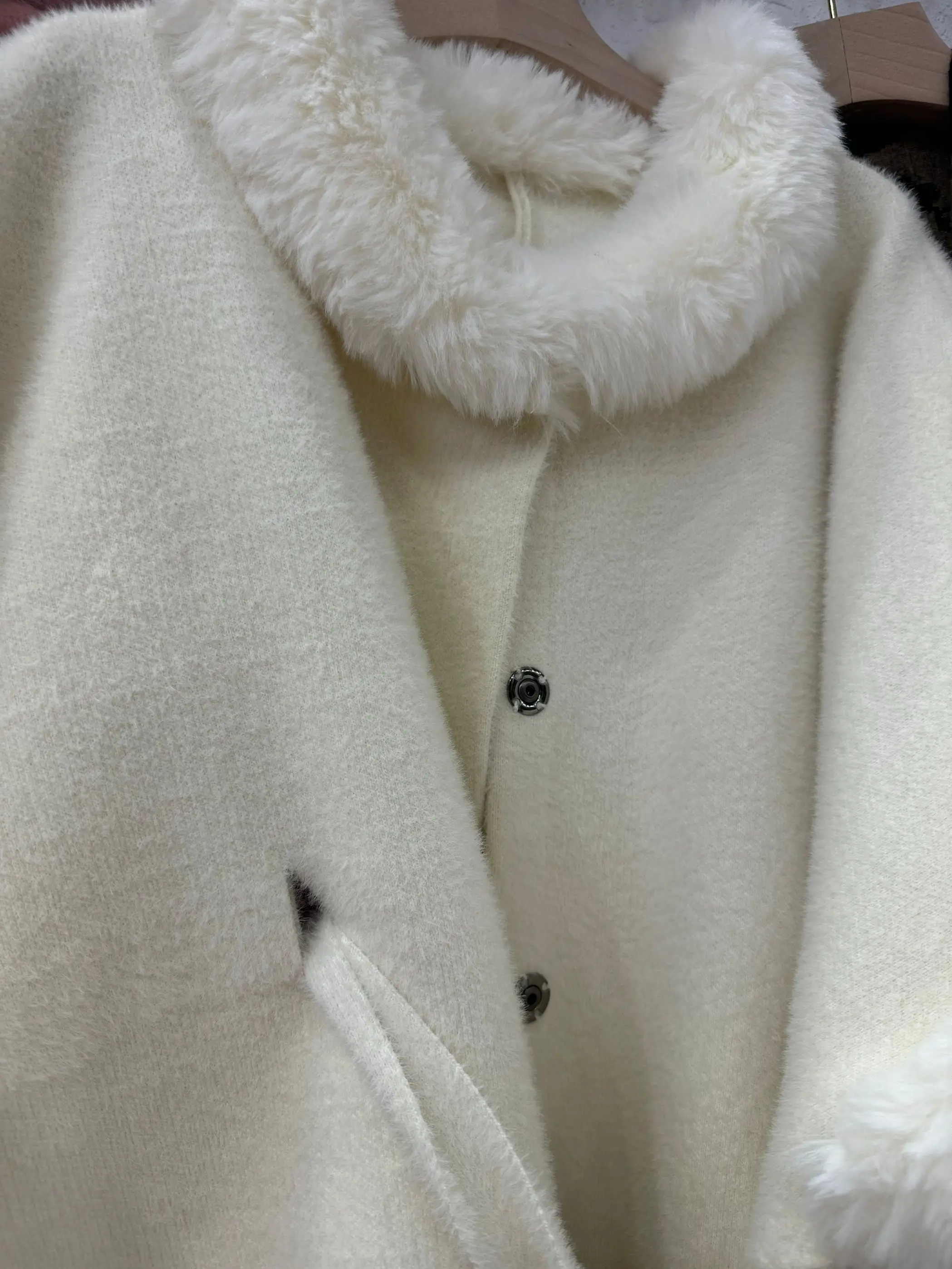 Women White Faux Fur Cashmere Cardigan Button Loose Cloak Winter Warm Woolen Poncho Cappa Batwing Sleeves Overcoat With Ball