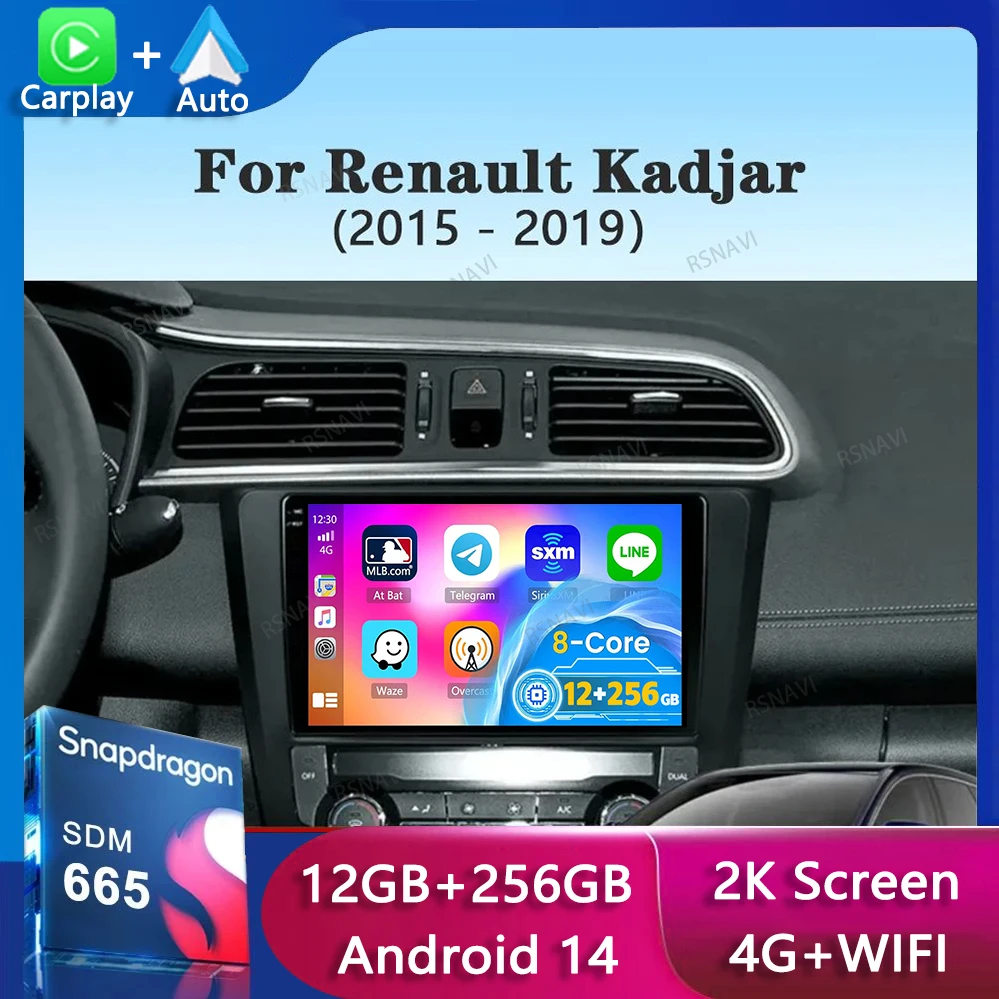 Android 14 CarPlay Auto For Renault Kadjar 2015 2016 2017 2018 2019 Car Radio GPS Multimedia Video Player Stereo 2 din 2din DVD