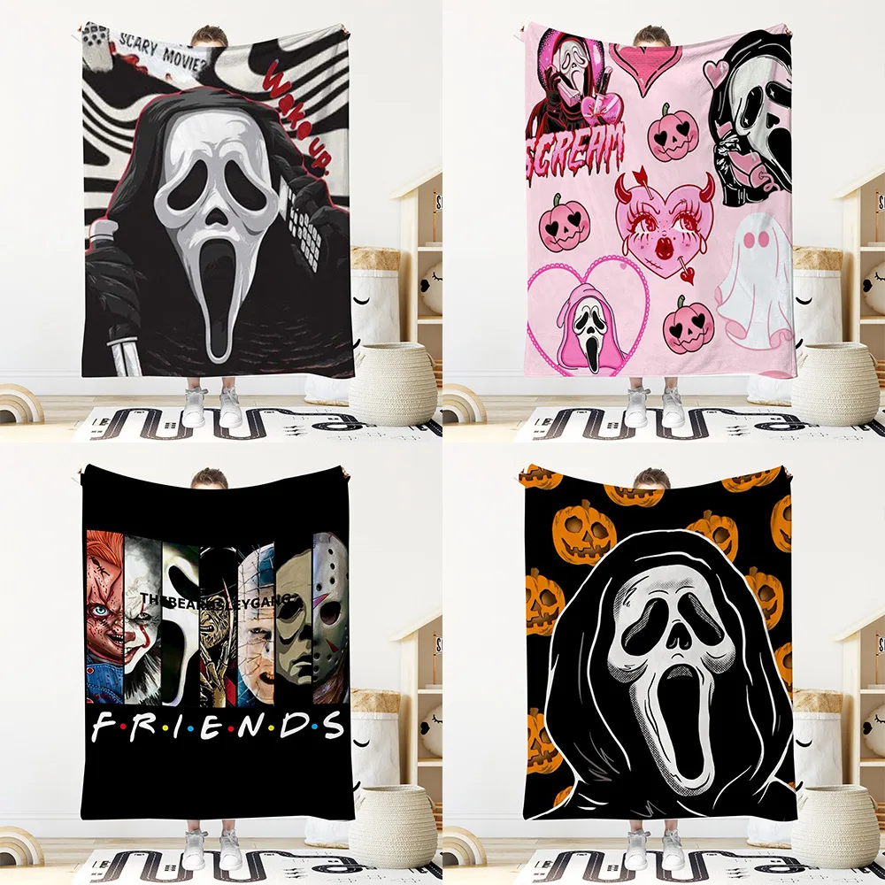 

3d Printed Flannel Blanket Halloween Blanket Hollowan Screaming Ghost Face Foreign Trade Nap Blanket