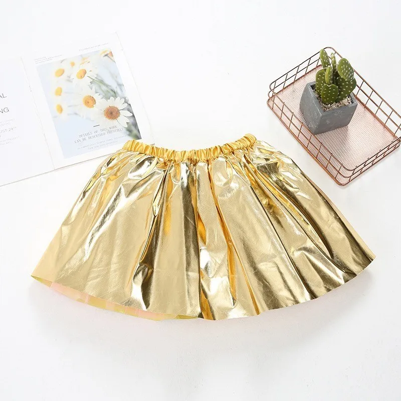 Fashion Baby Girl Shiny PU Leather Pleated Skirt Toddler Child Leather Skirt Black Silver Golden Pink Party Baby Clothes 3-7Y