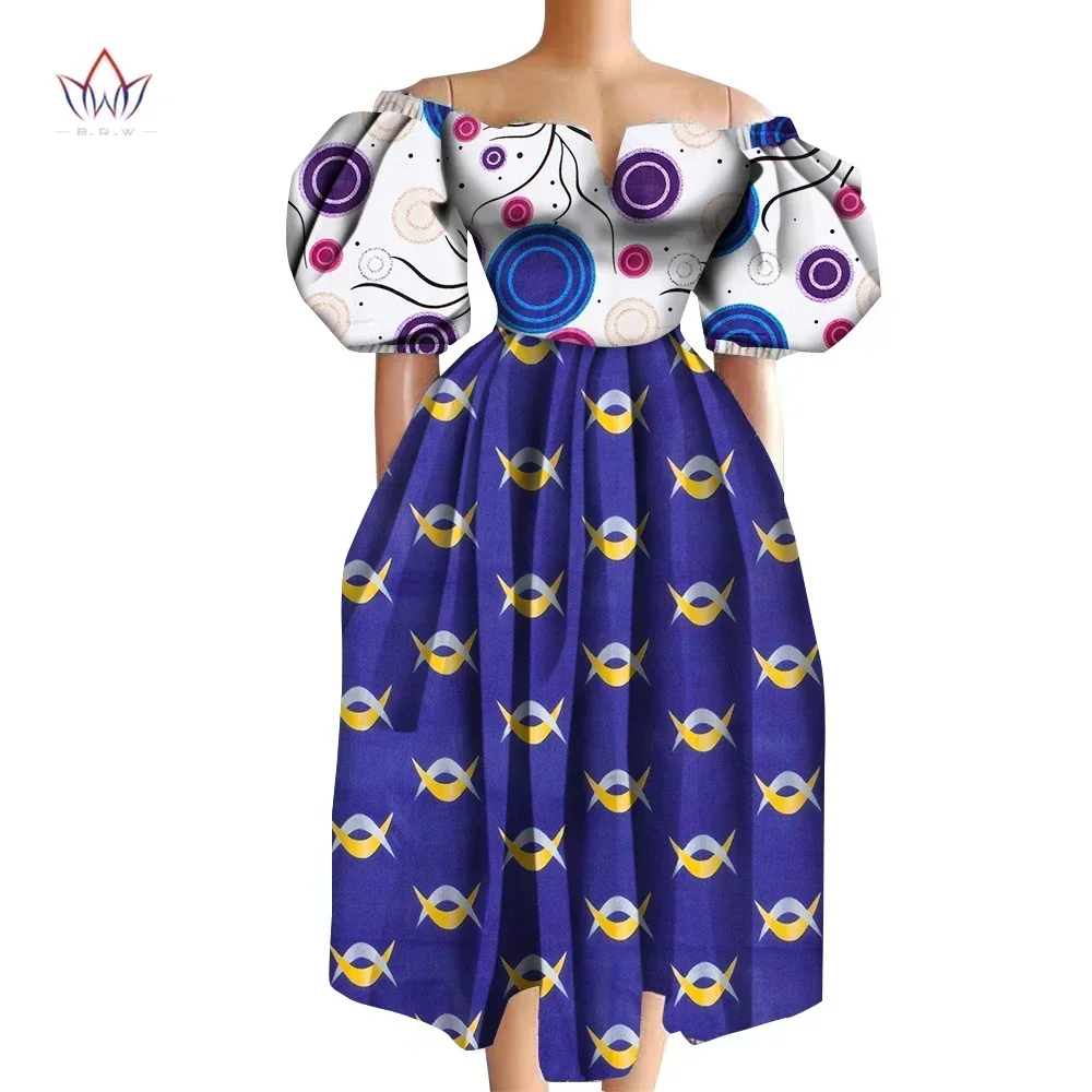 

New African Women Dresses Ankara Print Puff Sleeve Plus Size Dashiki Party Wedding Wax Batik African Dresses for Women Wy9852