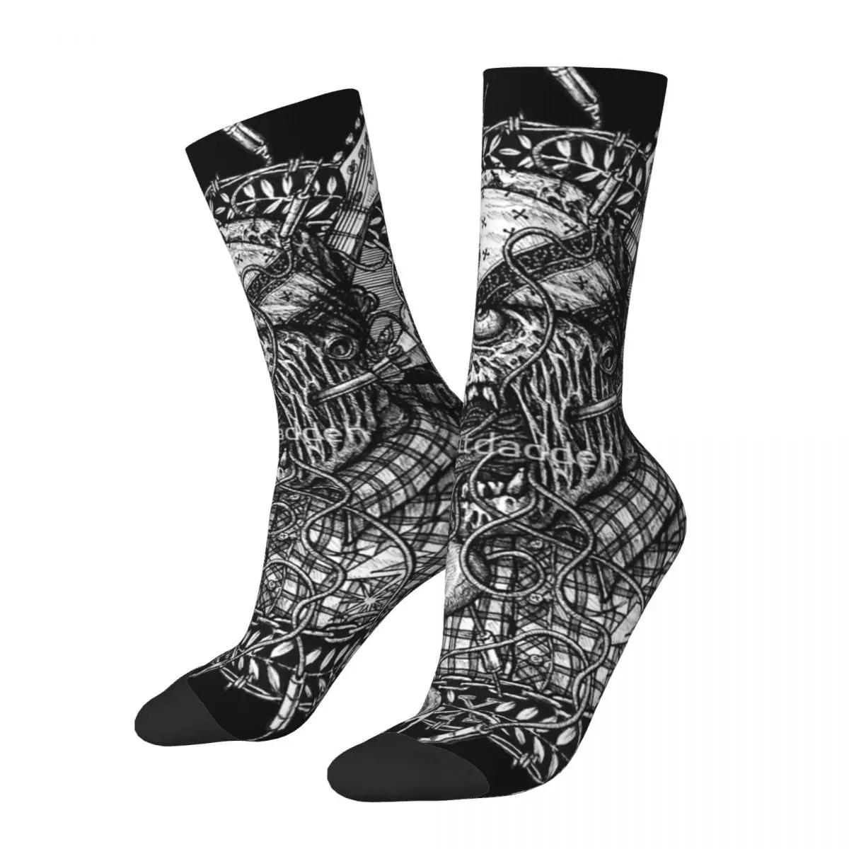 

Hip Hop Vintage HC PUNK Crazy Men's Compression Socks Unisex Black Metal Street Style Pattern Printed Funny Happy Crew Sock