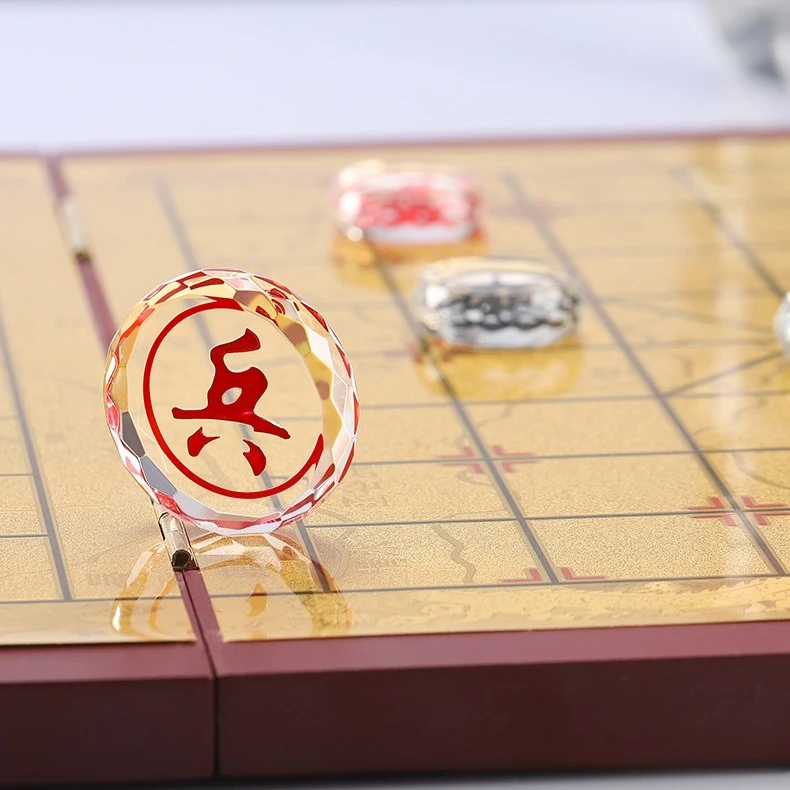 

Стеклянные хрустальные китайские шахматы, складной набор настольных игр, стратегическая головоломка, шашки Xiangqi, портативные развлечения, подарок, настольная игра