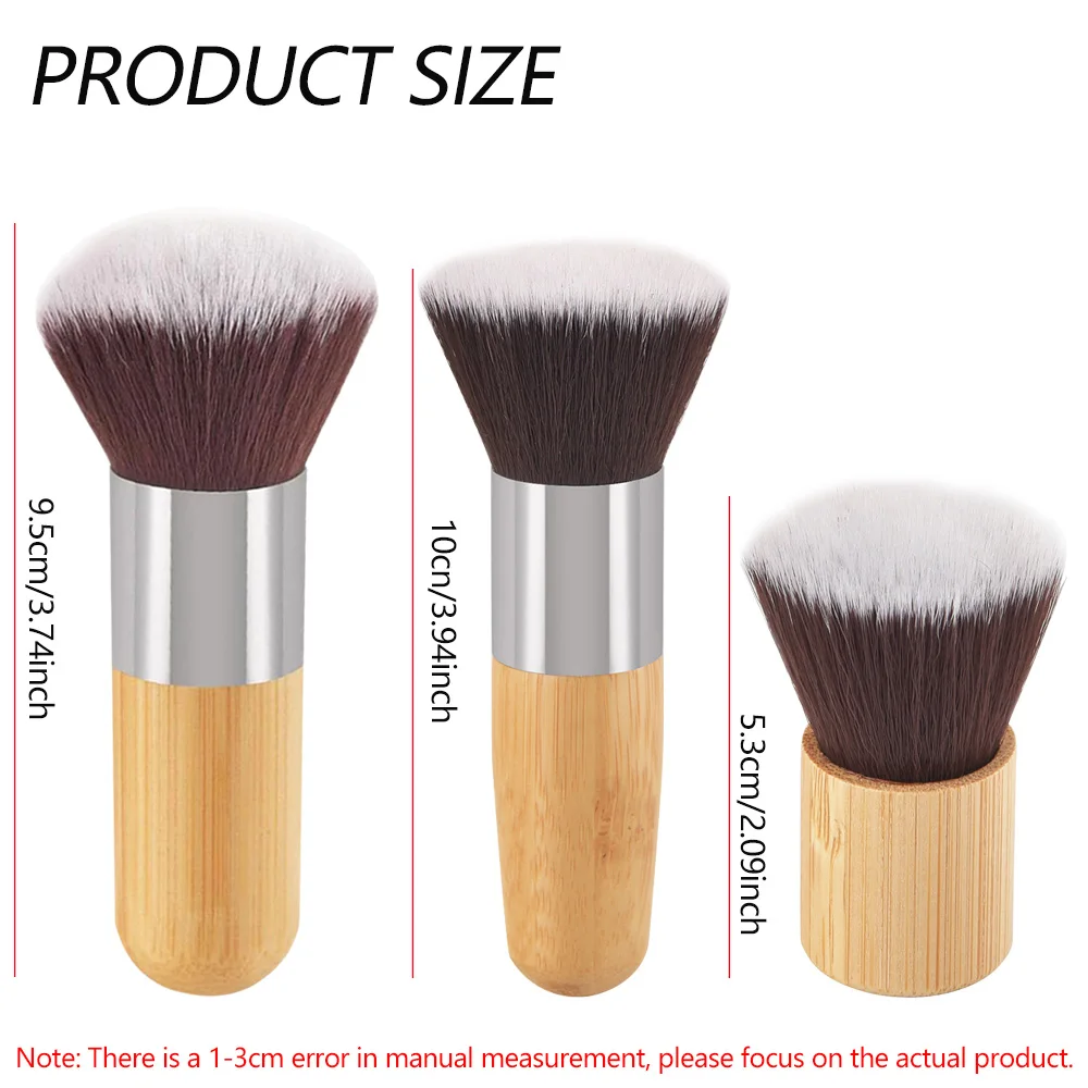 مجموعة فرش مكياج مكونة من 3 قطع، فرشاة مكياج احترافية بمقبض من الخيزران للنساء، أداة تجميل لبودرة الوجه وأحمر الخدود #2