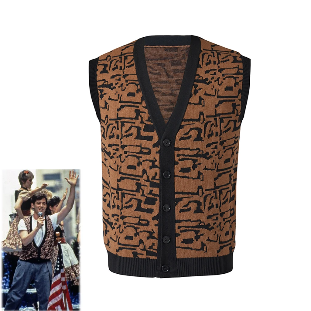 Ferris Bueller's Day Off Cosplay Costume Ferris Bueller Knitted Jacquard Vest Sweater Men Halloween Carnival Party Outfit