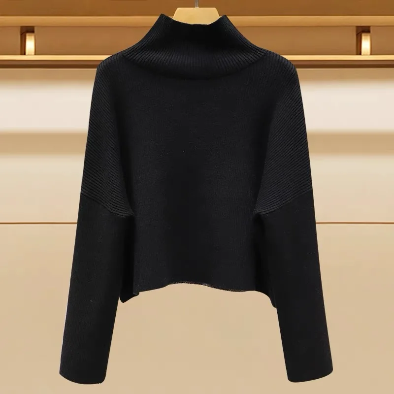 Autumn and winter clothing new style fashionable temperament lazy style black sweater women\'s semi high neck slim fit and slimmi