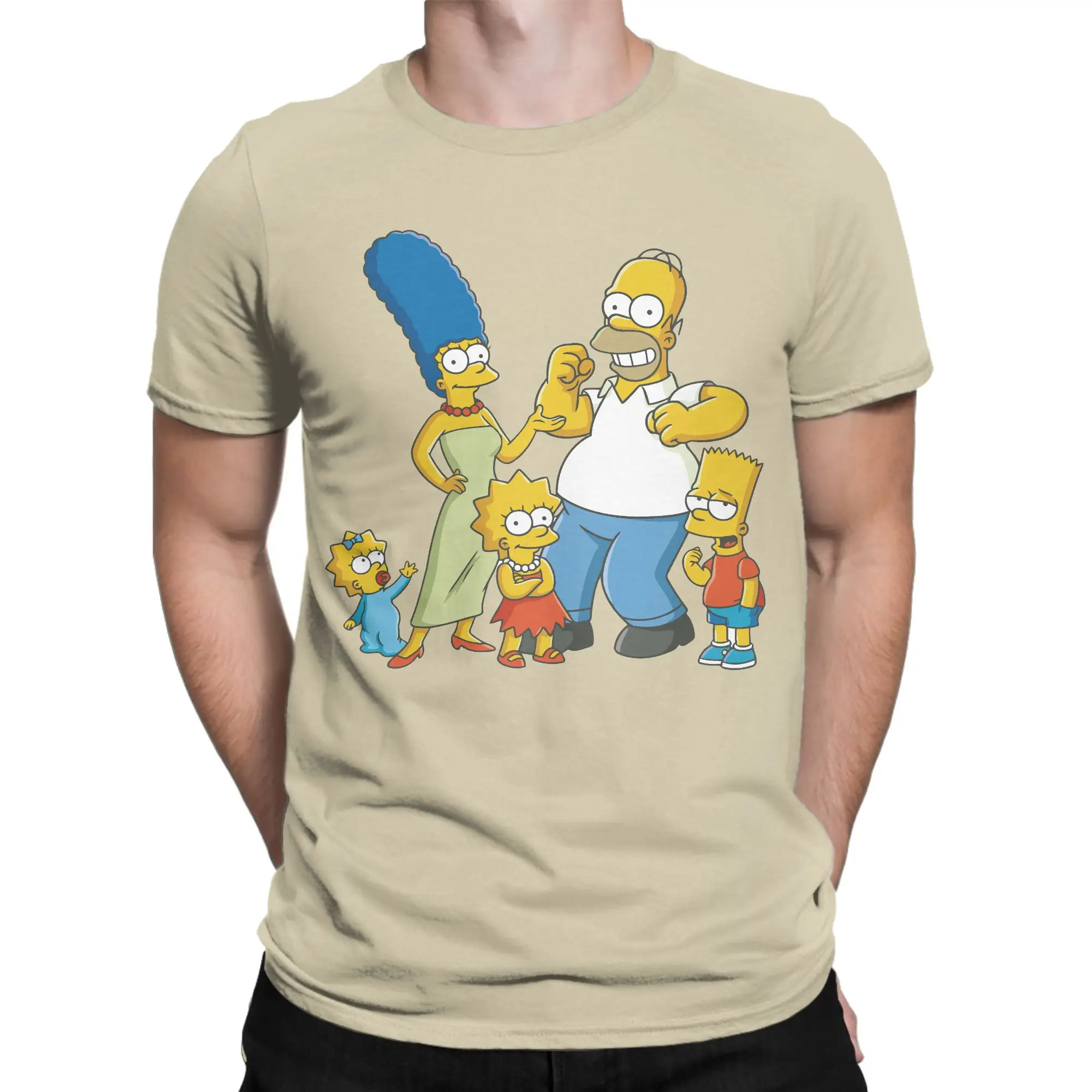 Men Cartoon The S-Simpsons T Shirts  100% Cotton Clothes Unique Short Sleeve Round Collar Tees Graphic T-Shirts