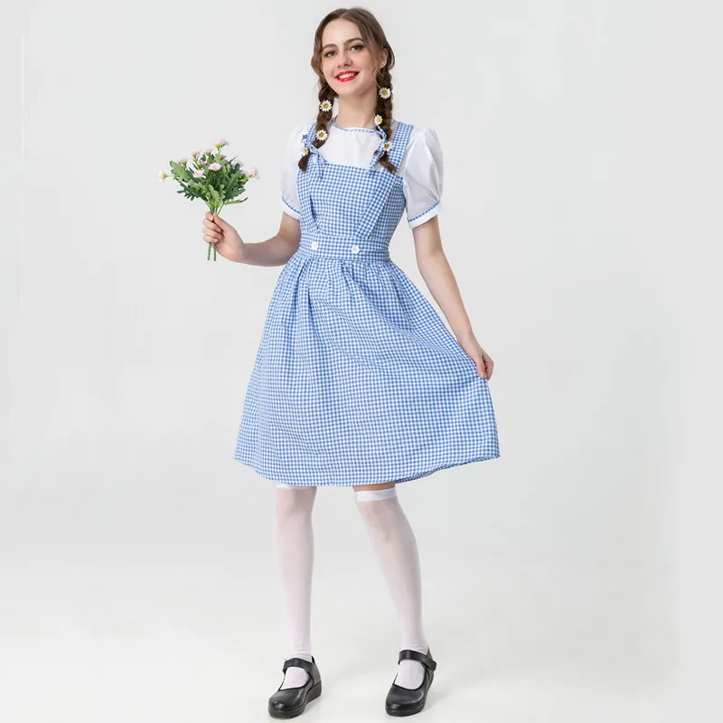 Adult Wizard Of Oz Dorothy Cosplay Costume Lady Blue White Plaid Alice Princess Dress Traditional Oktoberfest Dirndl Maid Outfit