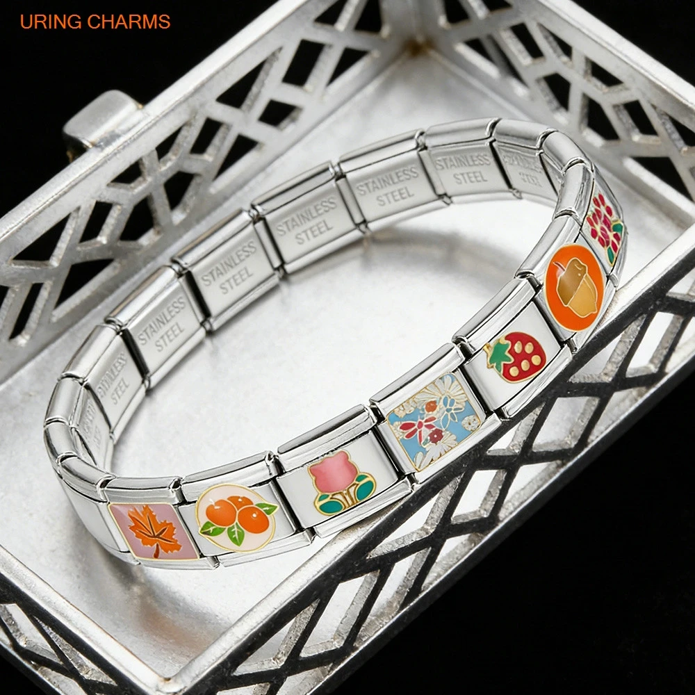 URING Creative Four Seasons Spring Summer Autumn Winter Italian Charms Link Fit 9mm Stainless Steel Bracelet Making DIY Jewelry