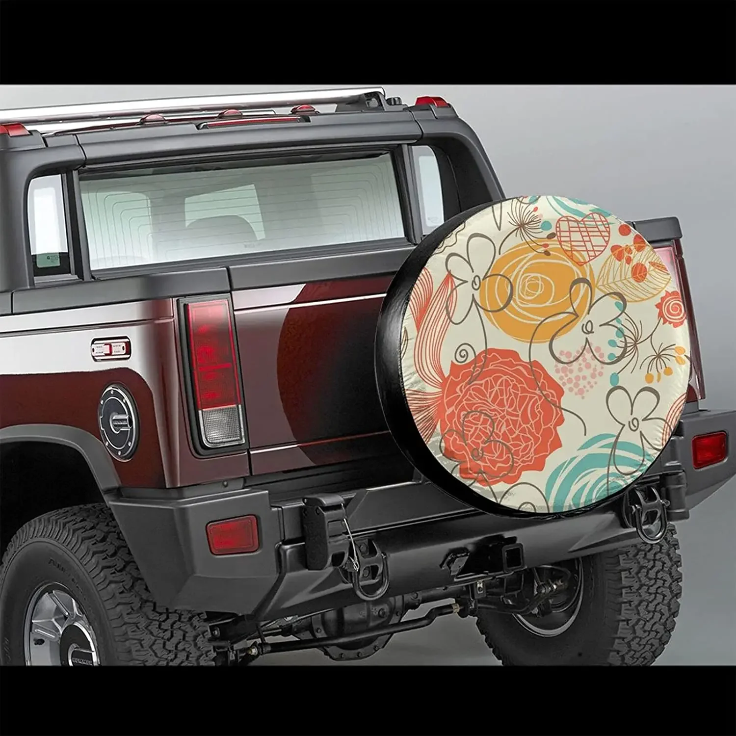 Fall Decor Retro Floral Pattern Spare Tire Covers Cute Car Accessories for Women Rv Tire Covers for Trailers  SUV Truck and