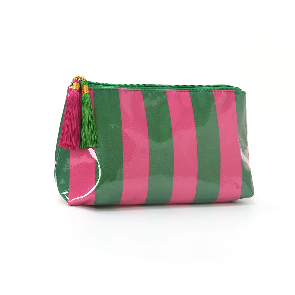 Große Kosmetiktasche mit Anhängerquaste, Aufbewahrungstasche für Kosmetik und Toilettenartikel, Aufbewahrungstasche für Studenten und den Heimgebrauch, gestreifte Kosmetiktasche, Kosmetiktasche mit wasserdichten Kanten – Detail 5