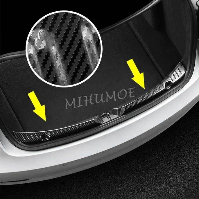 

Carbon Filer Look Rear Bumper Trunk Sill Guard Protector Cover For Tesla Model 3 2018-2022 Stainless Steel