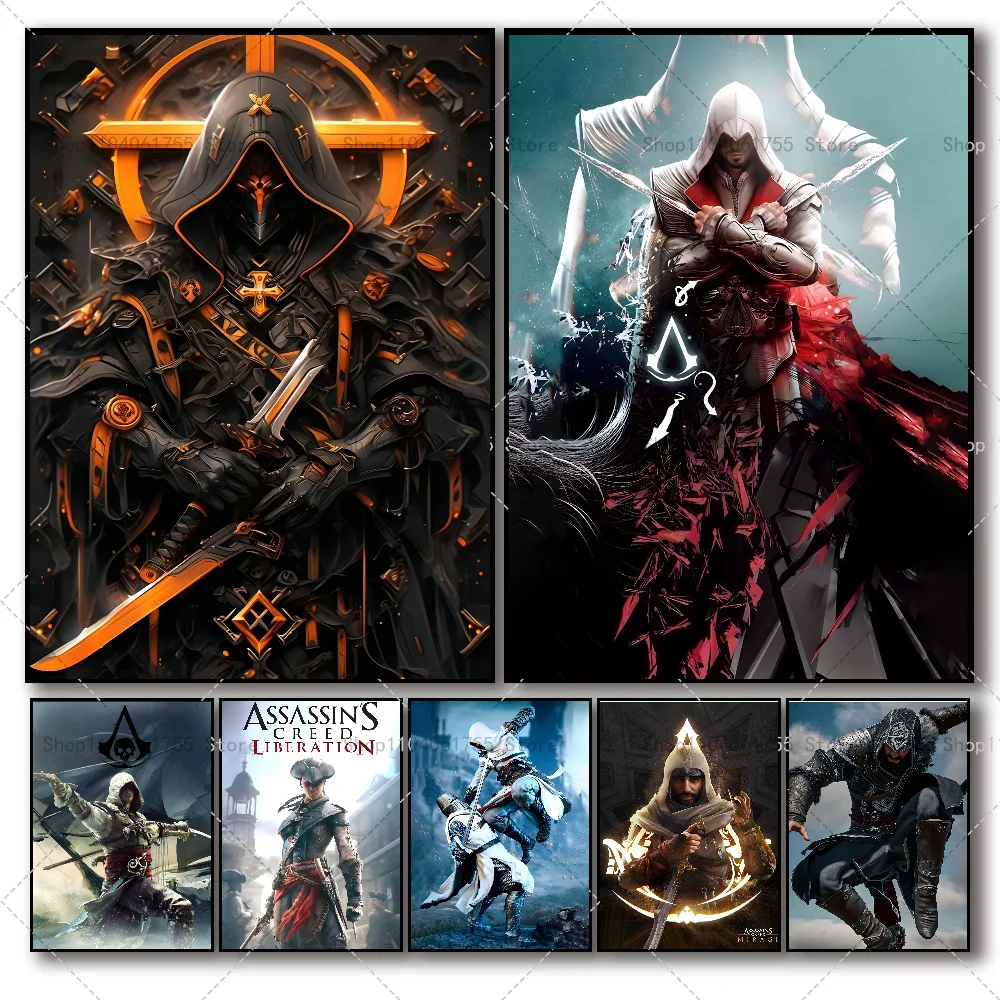 Póster de juego A-Assassins Creed, arte autoadhesivo, pegatina de papel impermeable, decoración de pared de habitación, cafetería, Bar, 1 ud.