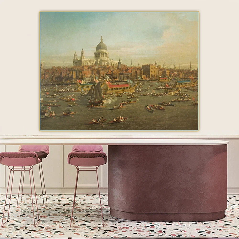 Citon Canaletto《The River Thames》Canvas Art Oil Painting Artwork Poster Picture Backdrop Wall Decor Home Living Room Decoration