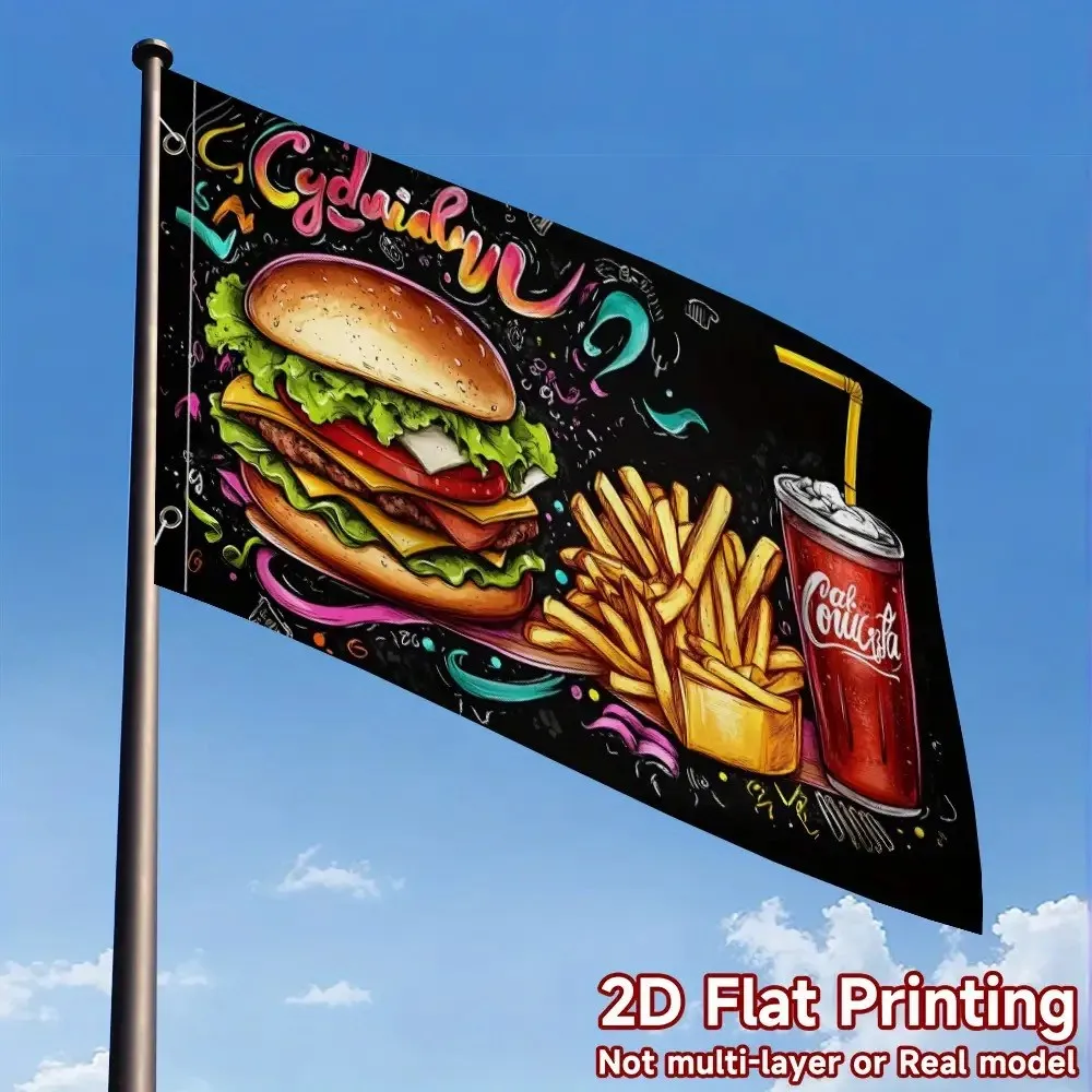Vibrant Burger Fries Graphic Garden Flag Durable Polyester 2D Print Outdoor Banner House Decor