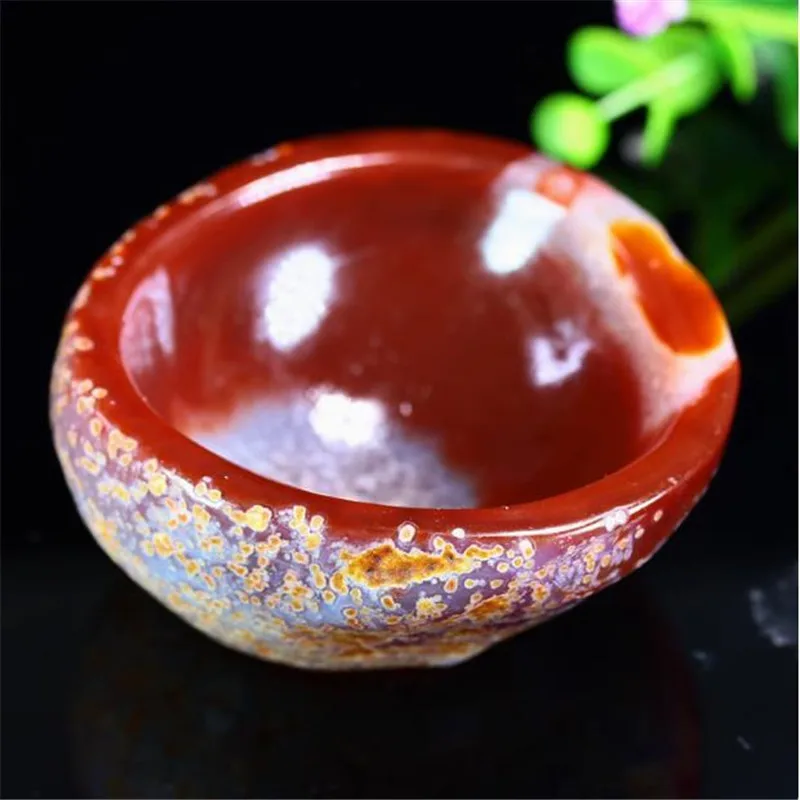 8-9cm Natural Agate Quartz Crystal Bowl Decor Ashtray Polished Colorful Dish Sanding The Cornucopia Raw Stone