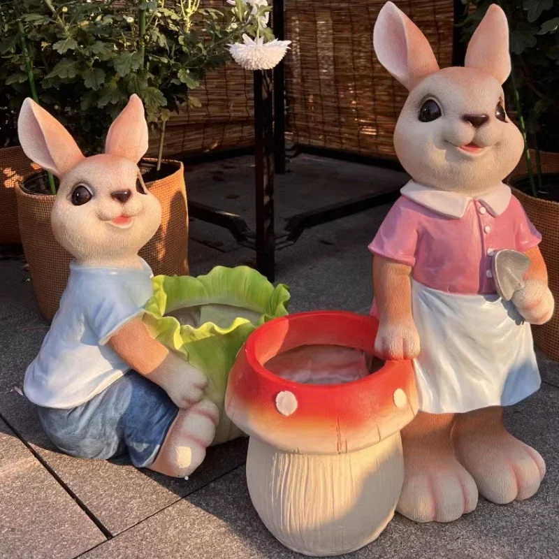 

Cute Rabbit Bonsai Basin Creative Personality Sculpture Statue Garden Balcony Succulent Flowerpot Courtyard Craft Ornaments