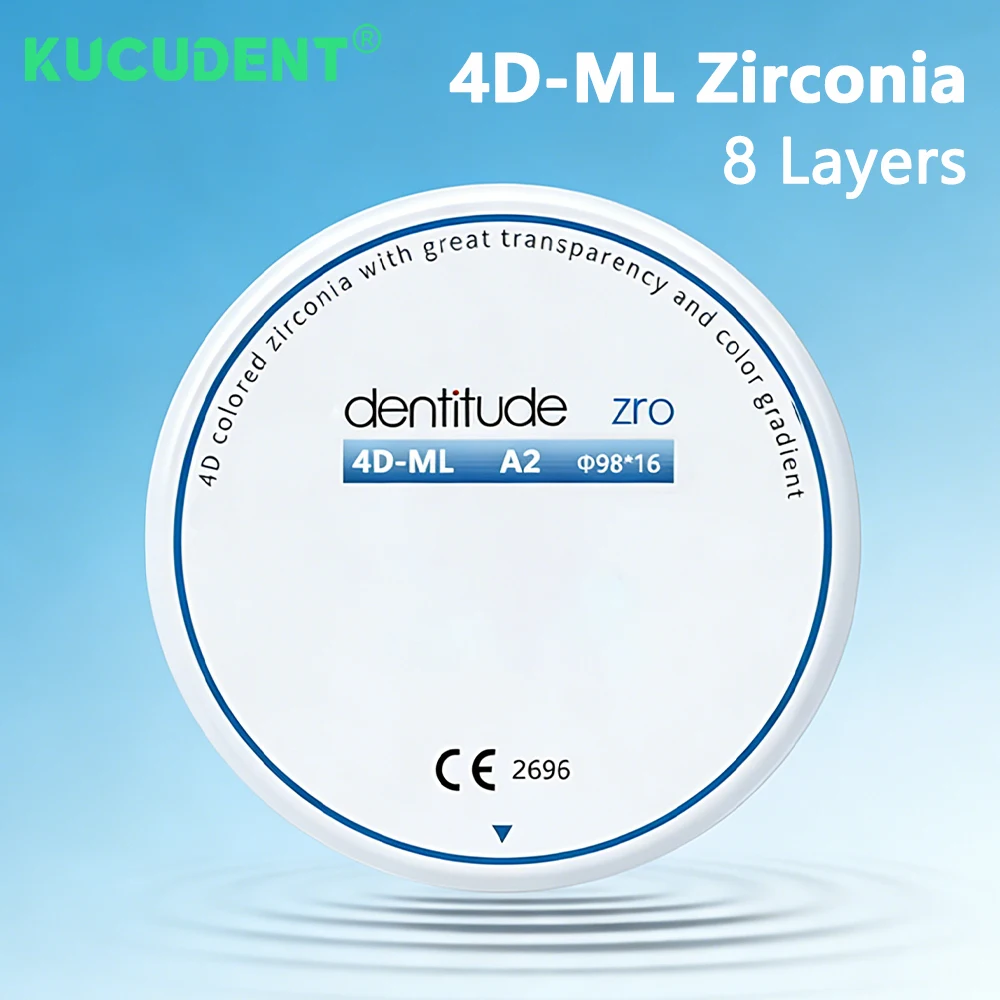 

4D-ML Dental Zirconia Block 8 Layers Multilayer Zirconia Disc Dentsit Lab Material Color A1/A2/A3 for CAD CAM 98mm Open System