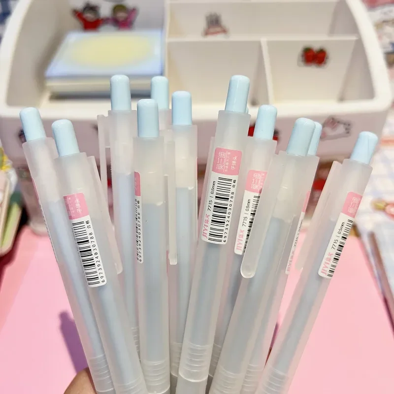 50PCS  Milk tea soft fog press  black carbon  0.5 bullet head high color frosted water  student simple  pen