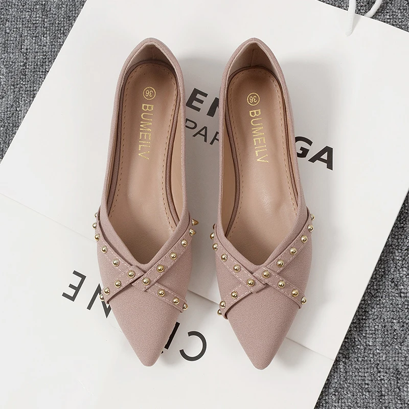 Women Flats Pointed Toe Soft Sole 2023 Summer New Pure Color Slip on No Lace Lady Daily Shoes Flat Heel Size 32-44 All Match