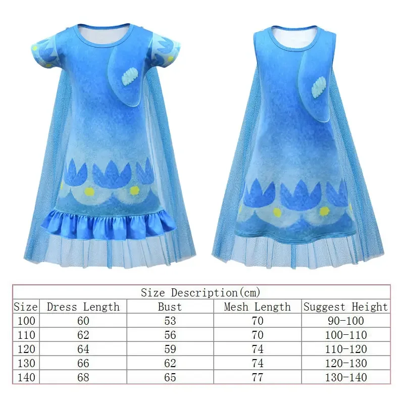 Trolls 2 Costume For Girl Dress Summer Halloween Kid Poppy Lace Princess Party Frock Child Up Disguise Cosplay Tunic Cloth Wig 8