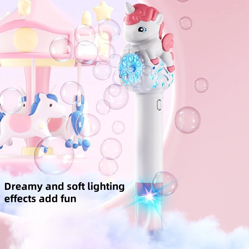 New Children's Handheld Bubble Blowing Unicorn Bubble Machine with Fully Automatic Lighting and Bubble Stick Outdoor Toy