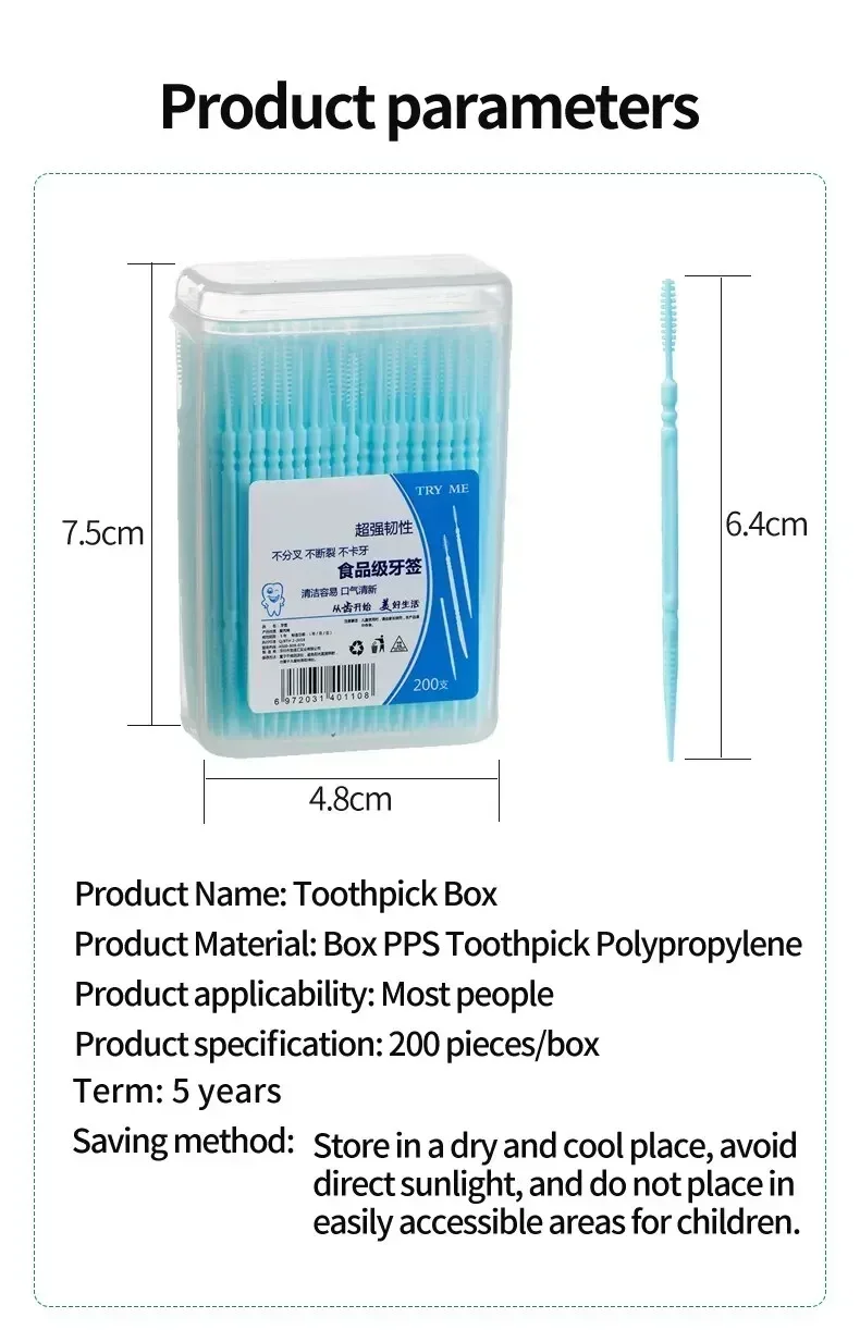 Tragbarer ultrafeiner Zahnstocher, Einweg-Familienbox, verpackter Pick, Doppelkopf, High-End-Persönlichkeit, kreativer Obststab, 200 Stück – Detail 4