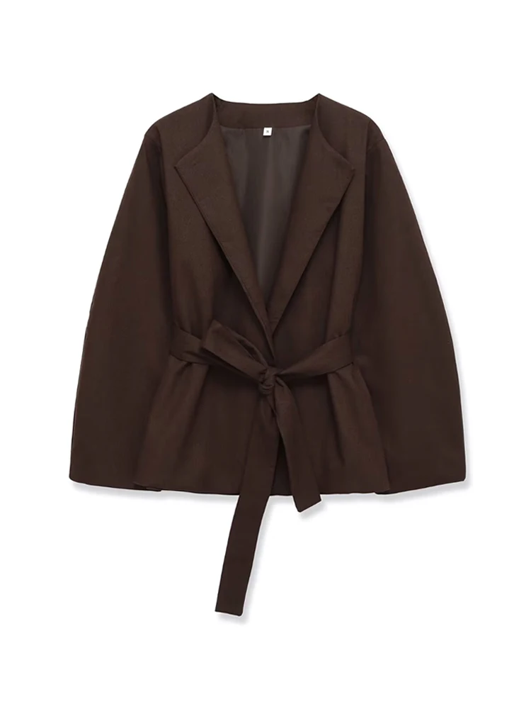 

with Belt Loose Fit Long Sleeve Female Outerwear Stylish Top Women's Chic Solid Color Open Blazer Coat