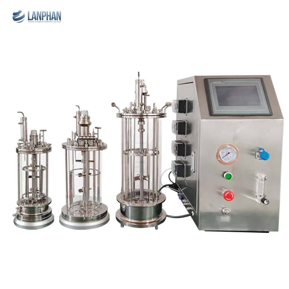 Benchtop Double Layer Glass Bioreactor Fermenter 5L-15L PLC Automatic Control Lab Reaction Kettle
