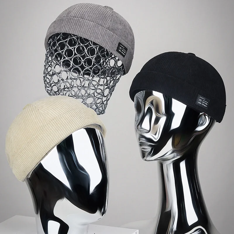 Autumn And Winter Corduroy Brimless Casual Hat Personalized Yuppie Hat Men's And Women's Striped Velvet Melon Skin Hat Cap