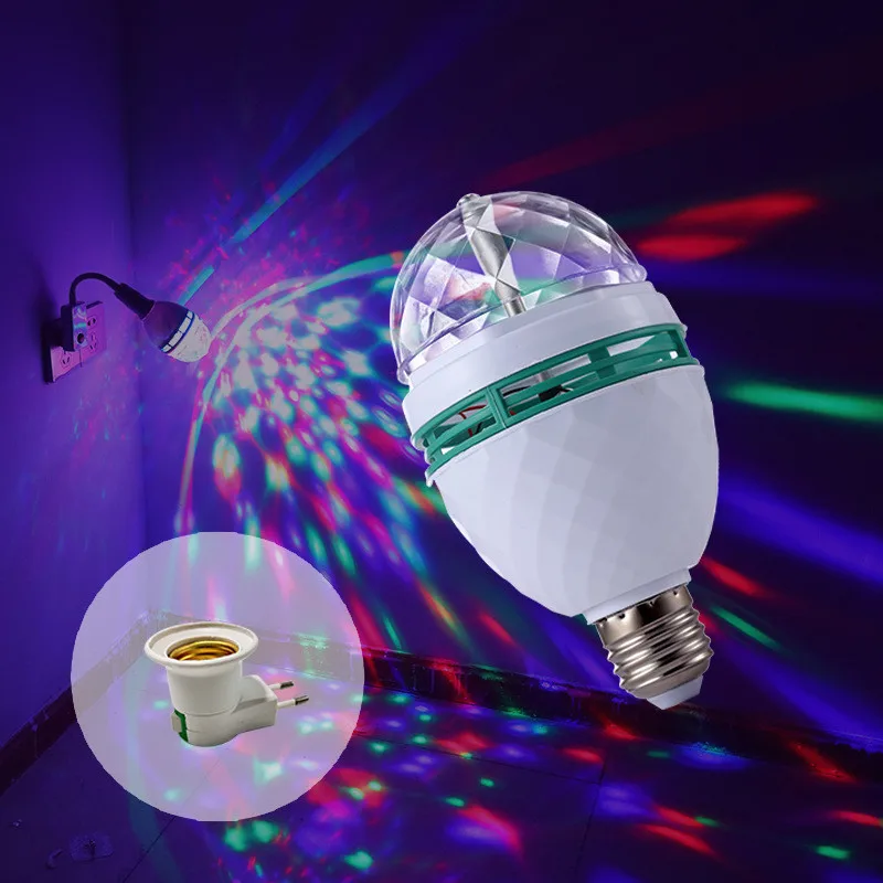 

RGB 9W Rotating LED Strobe Bulb Multi Changing Color Crystal Stage Light E27 Base Bulb Lamp For Disco Xmas Colorful Rotating DJ