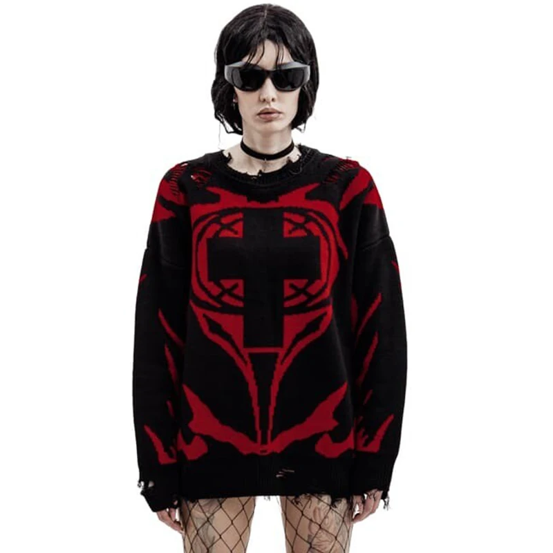 

Y2k Streetwear Clothing Sweater New Order Graphic Women Winter Pullover Knit Long Sleeve Top Hip Hop Retro Harajuku Jumper Coat