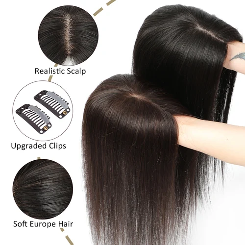 Imagen 2 del producto Adornos de cabello humano con Base de seda sin peso para mujer, Clip de pelo europeo, extensión Ins, postizo, cobertura sin costuras, adorno indetectable