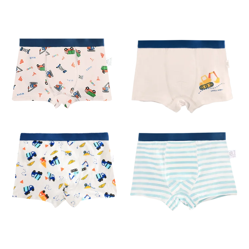 4 Pack Boys' Cotton Boxer Briefs, Comfortable Breathable Odor Resistant Underwear for Big Kids, No Ride Up