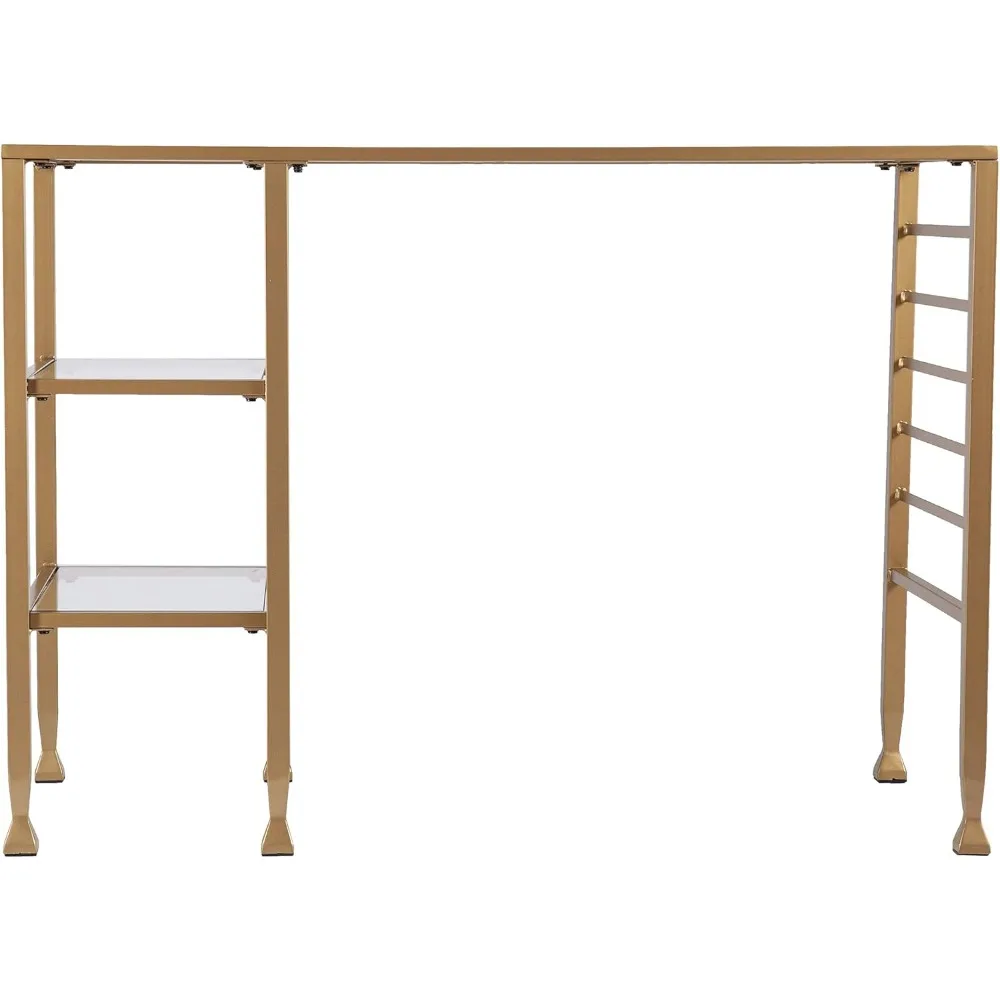 Furniture Gold Metal/Glass Writing Desk, Soft Gold