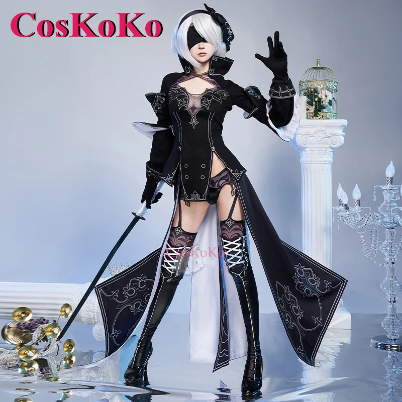 CosKoKo 2B Cosplay Anime Game NieR: Automata Costume Gorgeous Sweet Elegant Combat Uniform Halloween Party Role Play Clothing