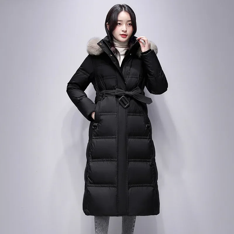 

2024 New Winter and Autumn Women Long White Duck Down Coats Fashion Casual Ladies Ski Warm Down Clothing