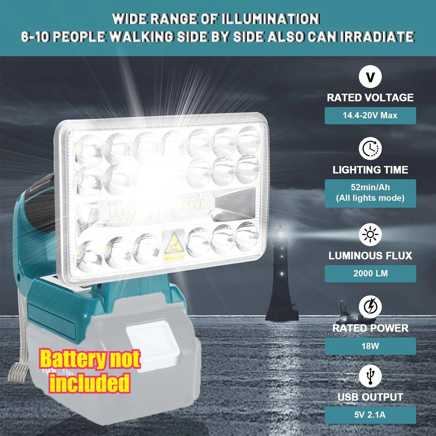 

【 Быстрая доставка】3-дюймовый светодиодный фонарик, уличный беспроводной рабочий светильник, прожектор для Makita 14,4 В 18 В BL14xx, BL18xx литий-ионный аккумулятор W