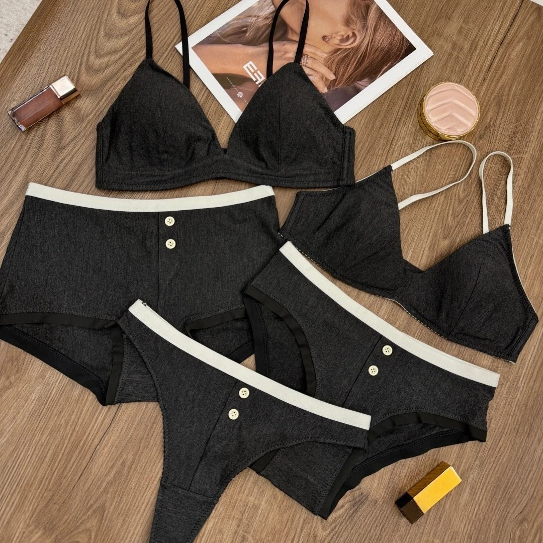 Summer Comfort Women Underwear Set Sexy Push Up Bra French Triangle Cup Wire Free Bralette With Briefs and Thongs Lingerie Set