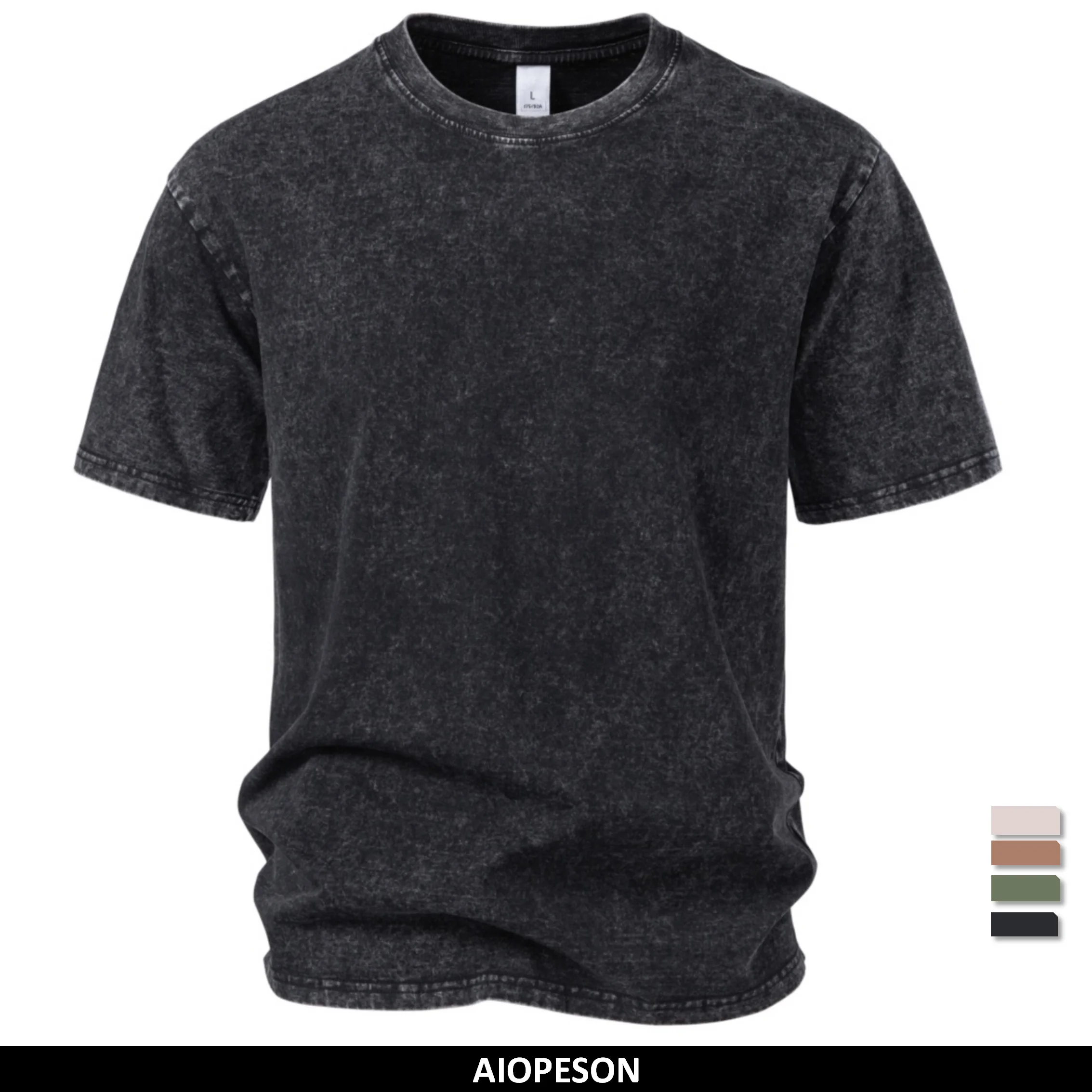 AIOPESON T-shirt da uomo in cotone 100% lavato, vintage, con lavaggio acido, manica corta, girocollo, casual, estiva