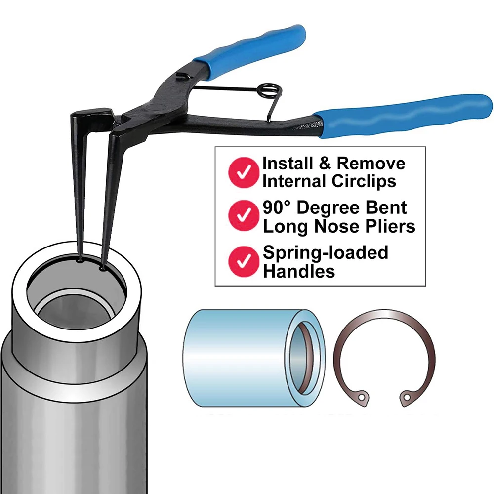 

Car Repair Tools 90 Degrees Bending Pliers Snap-Ring Pliers Heavy-duty Cylinder Internal Ring Remover Long Nose 90° Bent