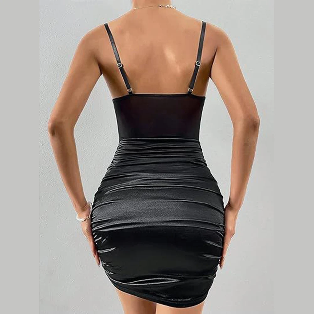 Woman Sleeveless Dress Lace Pleated Flower Pattern Hip Wrap Sexy Lingerie Sets See Through Suspender Dress