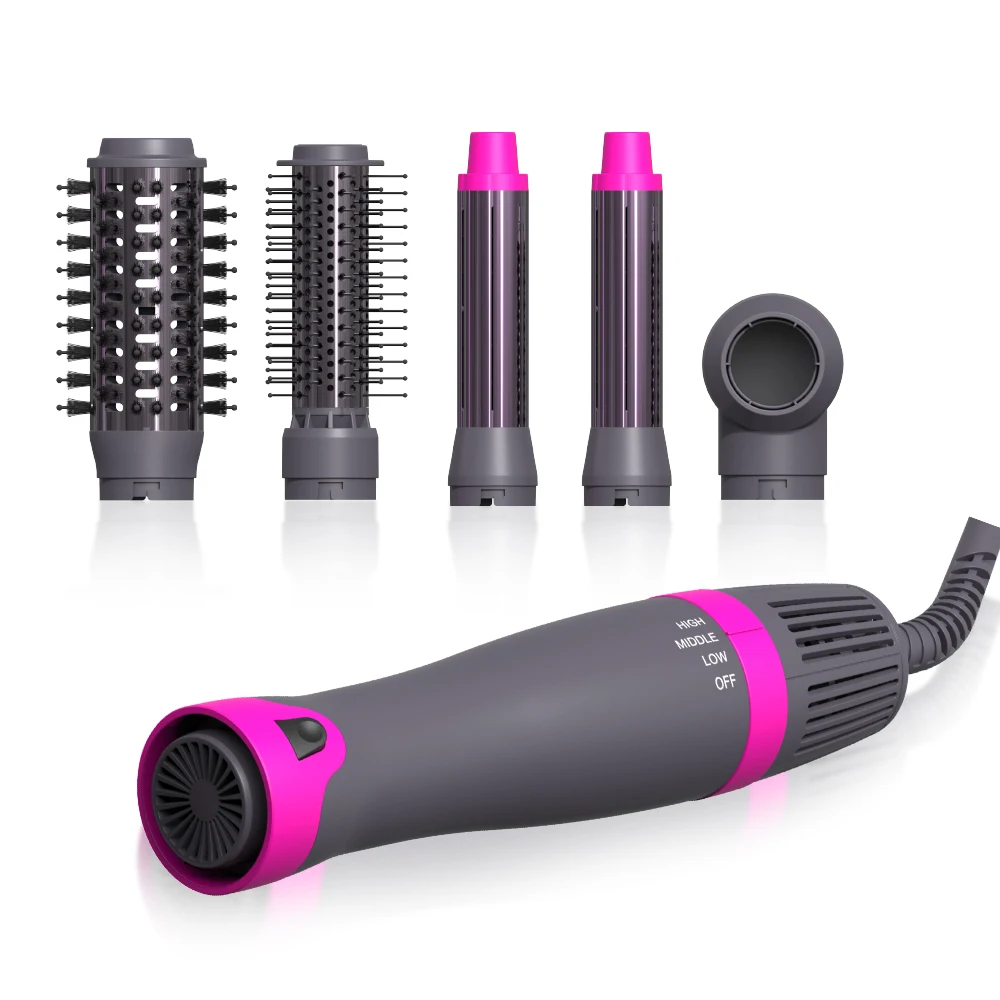 Wholesale Salon Hairdressing Interchangeable 5 in 1 Hot Air Brush Set Hair Dryer Brush Negative Ionic Hair Straightener Brush