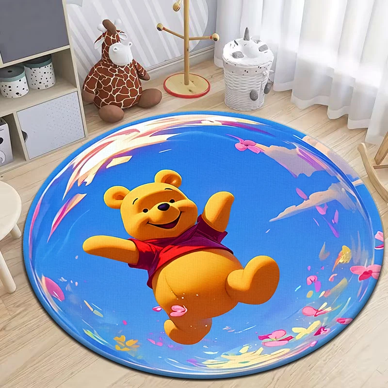 Winnie พรมทรงกลมพิมพ์ลายการ์ตูน Pooh แบบ HD พรมสำหรับห้องนั่งเล่นพรมสำหรับปิคนิคตั้งค่ายผ้าสักหลาดกันลื่นเสื่อโยคะของขวัญ