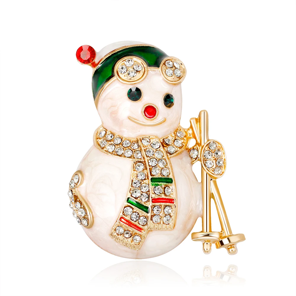 Lovely Enamel Snowman Brooches Women Rhinestone Christmas New Year Brooch Pins Gifts