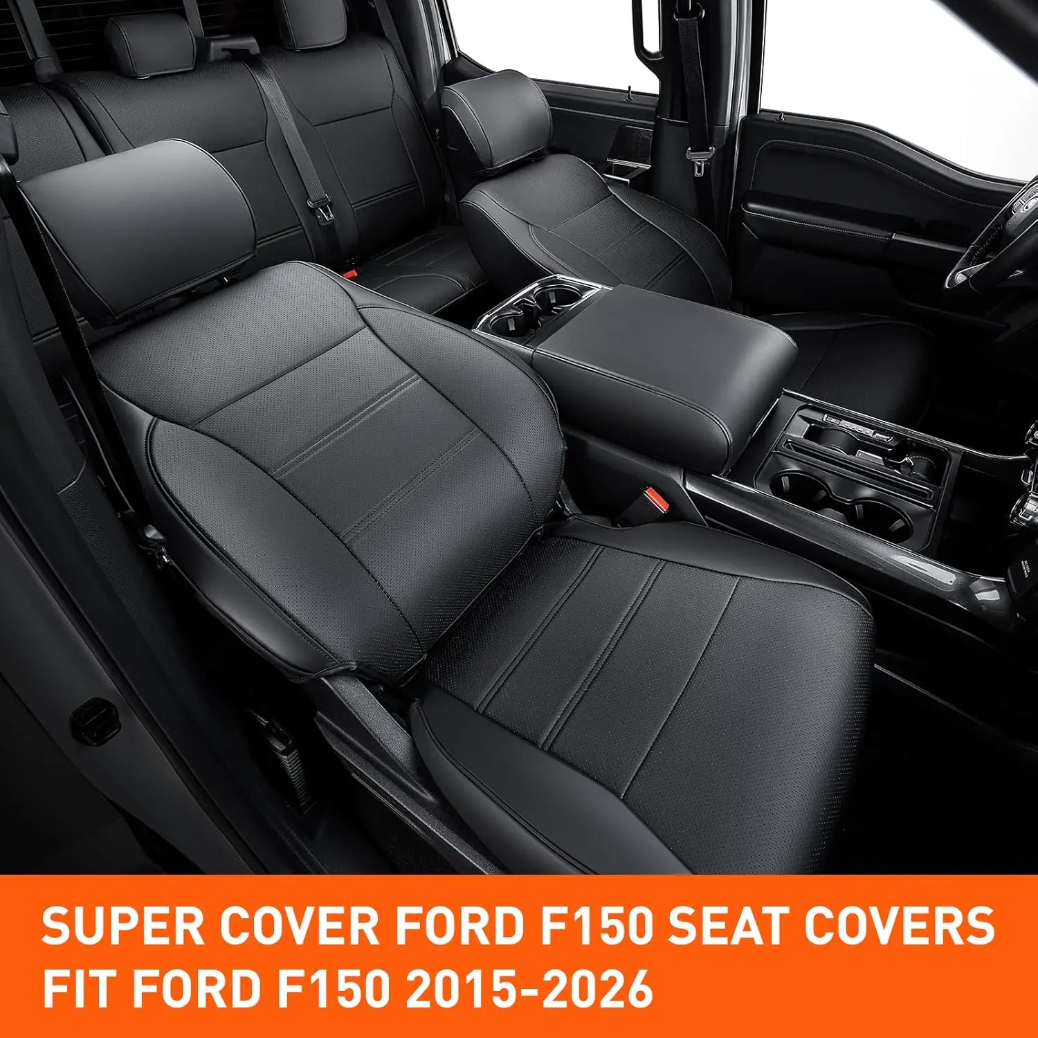 Ford F150 SuperCrew/CrewCab 1st Row Bucket Seats Use, Leather, Black, Custom Fit, Waterproof Seat Covers