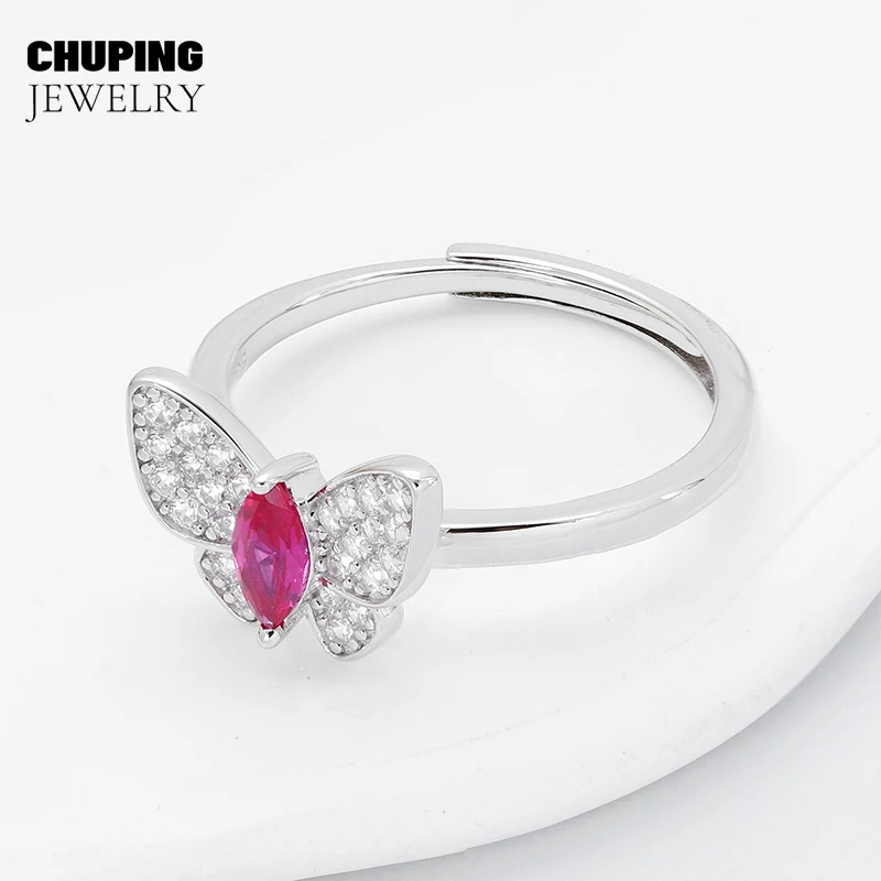 

Роскошное кольцо с рубином ChuPing, выращенное в лаборатории, серебро 925 пробы, юбилейное кольцо в форме бабочки для подарка на день рождения, ювелирные украшения